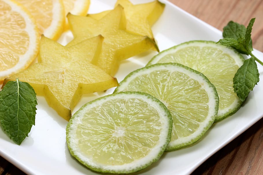 limone, lime, star fruit, lemon, mint, green, vitamins, sour, HD wallpaper