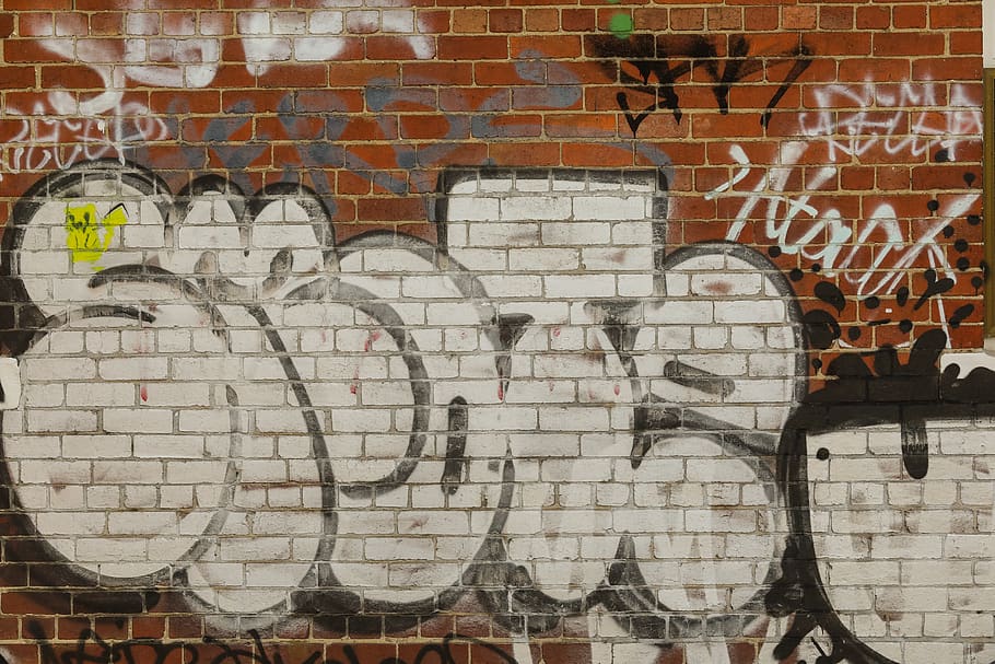 white graffiti, wall, brick, art, mural, painting, mammal, animal HD wallpaper