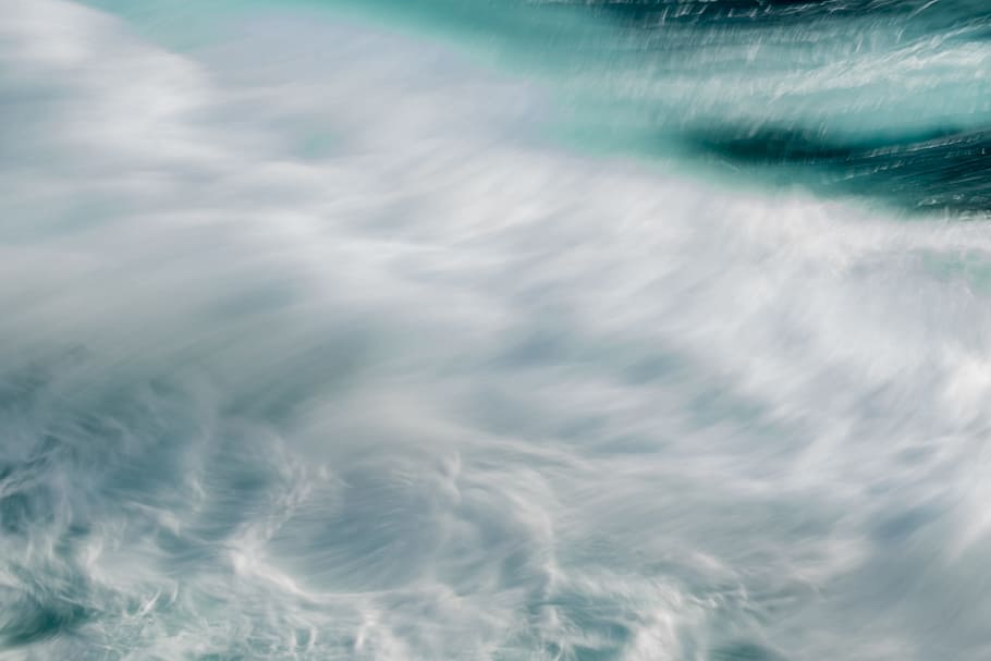 white clouds, water, blur, long exposure, motion, movement, sea HD wallpaper