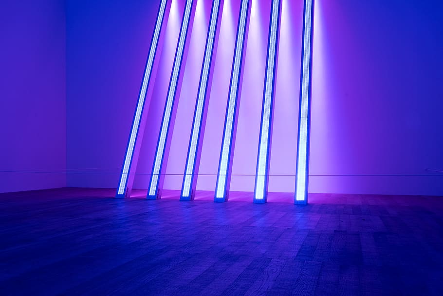 five LED light bars, lighting, floor, purple leds, london, uk, HD wallpaper