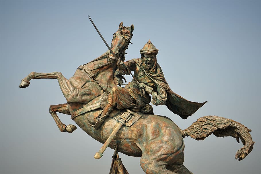 sword, warrior, statue, horse, horse statue, battle, majestic HD wallpaper