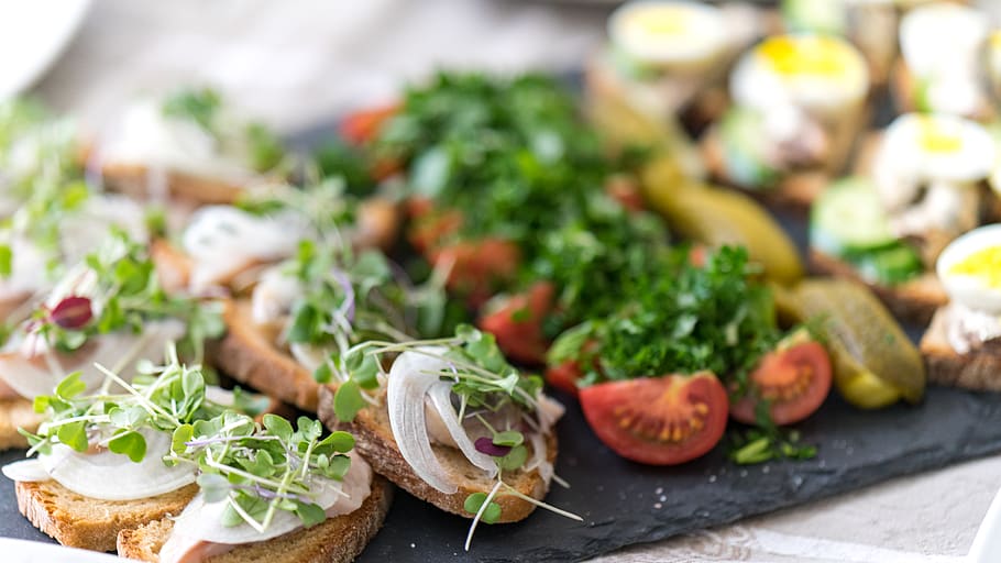 united states, seattle, appetizers, bread, board, fish, greens HD wallpaper
