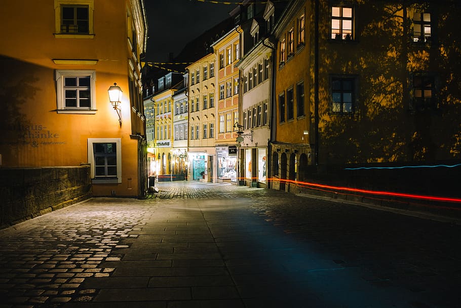 Night in an old town Bamberg, architecture, bavaria, blue, building HD wallpaper