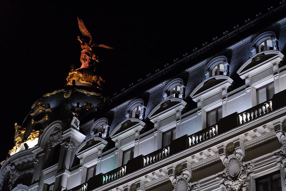 building, spire, architecture, steeple, tower, madrid, spain HD wallpaper
