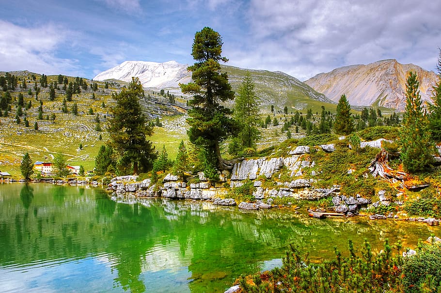 lech le vert, dolomites, bergsee, alm, nature, blue, lake, south tyrol HD wallpaper