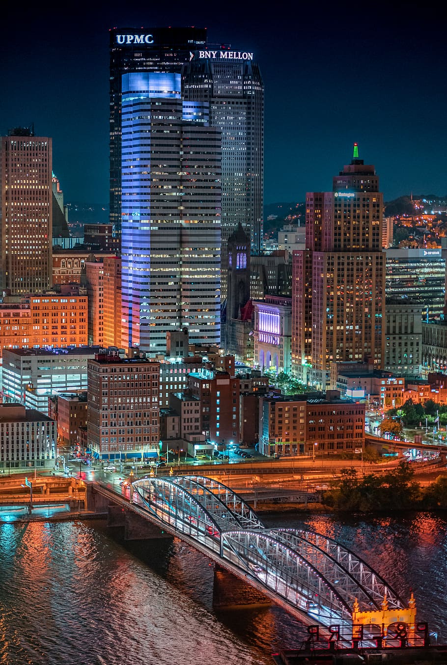 lighted building near bridge, urban, downtown, city, metropolis HD wallpaper