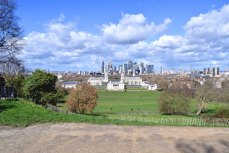 greenwich, london, park, city, clouds, spring, england, architecture, HD wallpaper