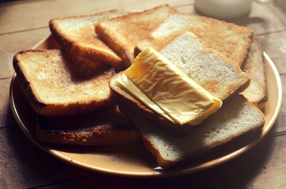 Bread with cheese, breakfast, food, food and drink, plate, toasted bread