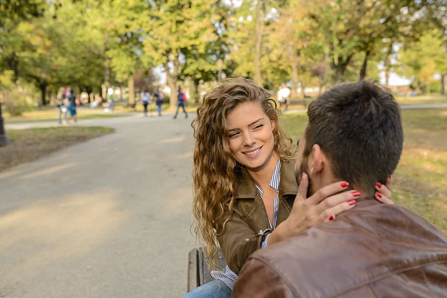 Woman In Brown Jacket, affection, couple, girl, happiness, love HD wallpaper