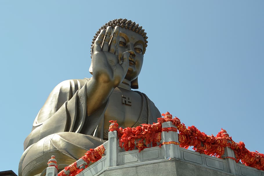 buddha, buddhism, statue, sculpture, sky, religion, architecture HD wallpaper