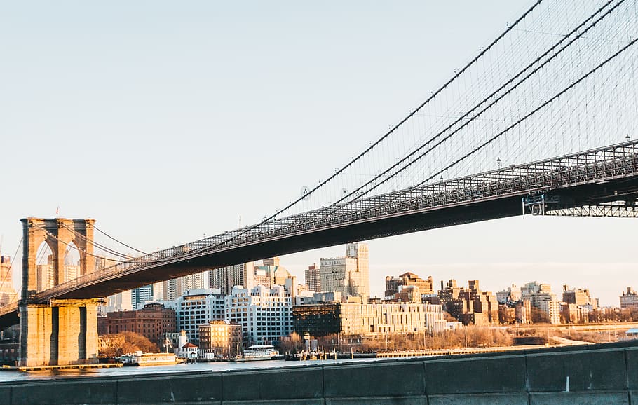 gray concrete bride, bridge, building, city, road, suspension bridge HD wallpaper