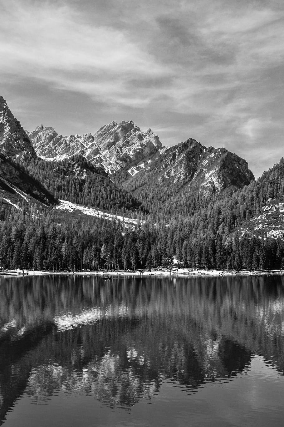 HD wallpaper: body of water and mountans grayscale photo, mountain ...