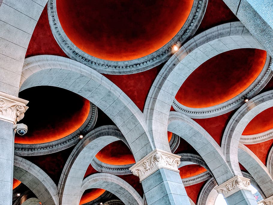 low angle photo of gray concrete stand, architecture, pillar HD wallpaper