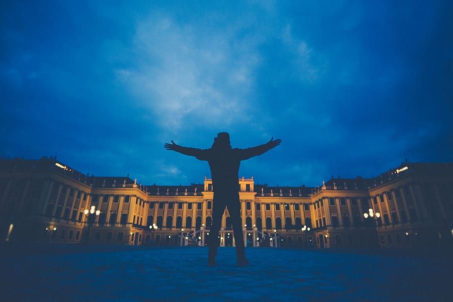 person standing in front of the brown building, austria, wien, HD wallpaper