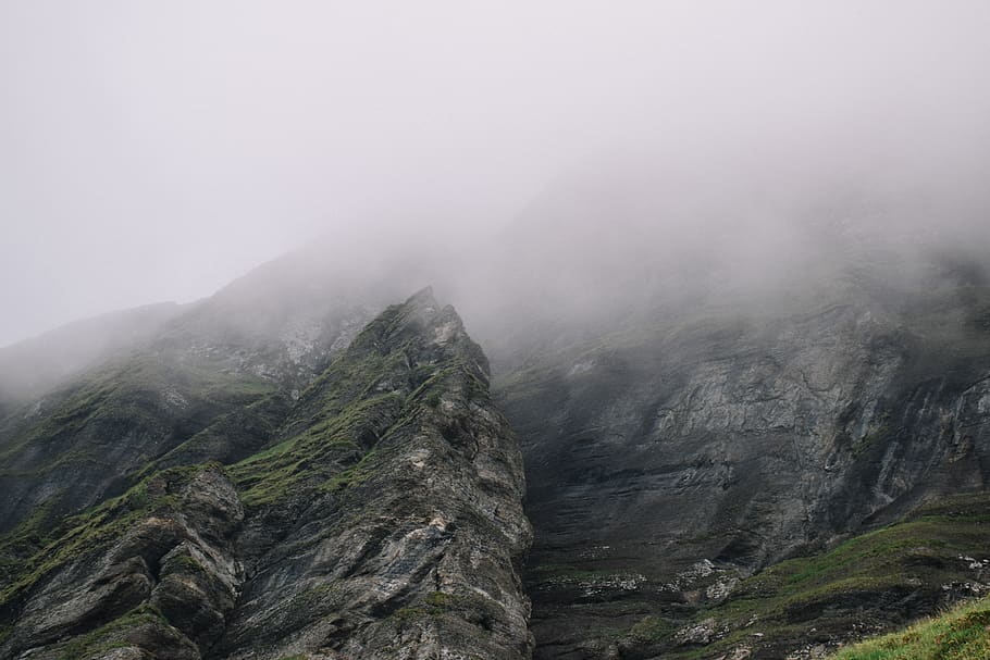 rock formation surrounded by fogs, crest, outdoors, nature, mountain range HD wallpaper