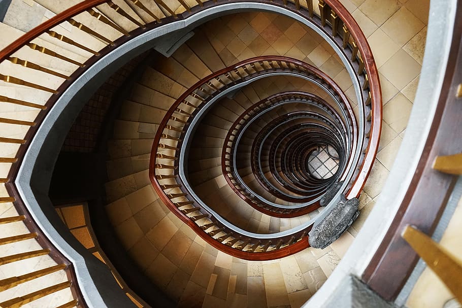 Brown Marble Stairs, architecture, building, design, geometric HD wallpaper