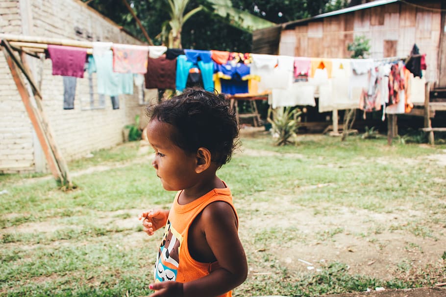 Boy Wearing Orange Tank Top, child, clothes, daylight, daytime HD wallpaper
