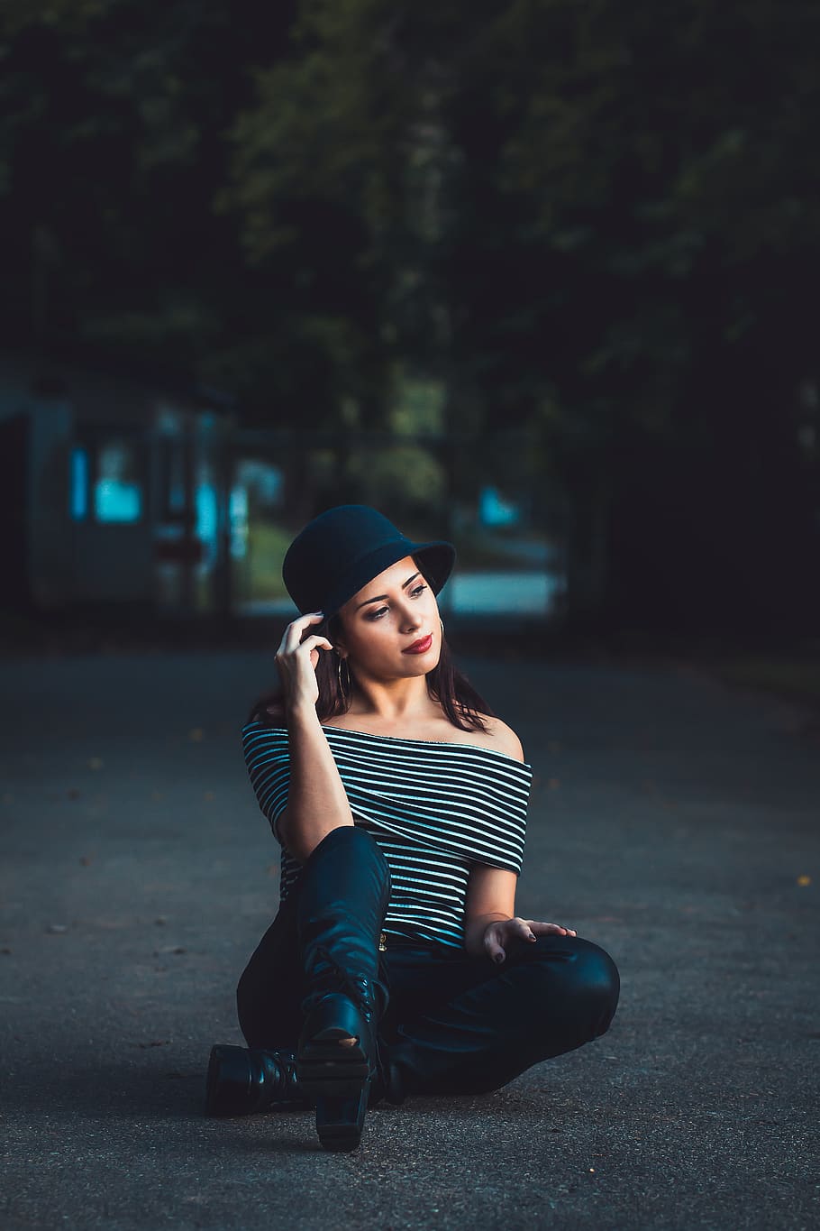 Woman Sitting on Cement Pavement, beautiful, fashion, fashion model, HD wallpaper