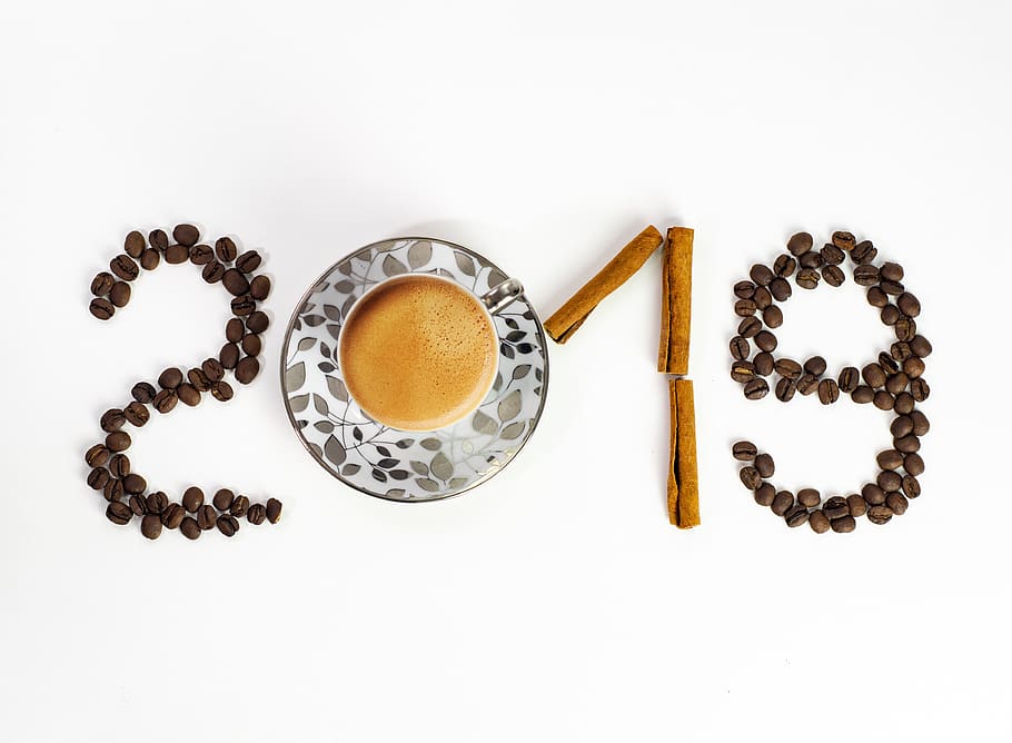 2019 text, coffee, coffee - drink, food and drink, coffee cup HD wallpaper