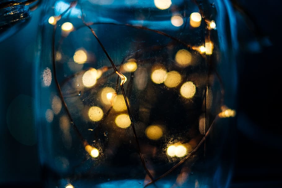 lights, blur, bokeh, night, illuminated, glass - material, close-up HD wallpaper