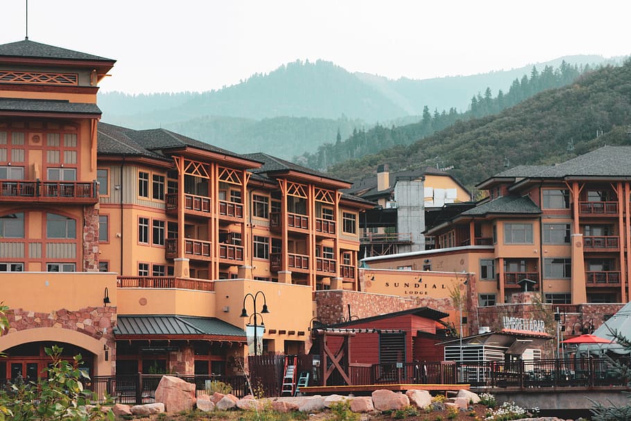 hotel, concert, base, evening, sundial, canyon, twilight, utah HD wallpaper