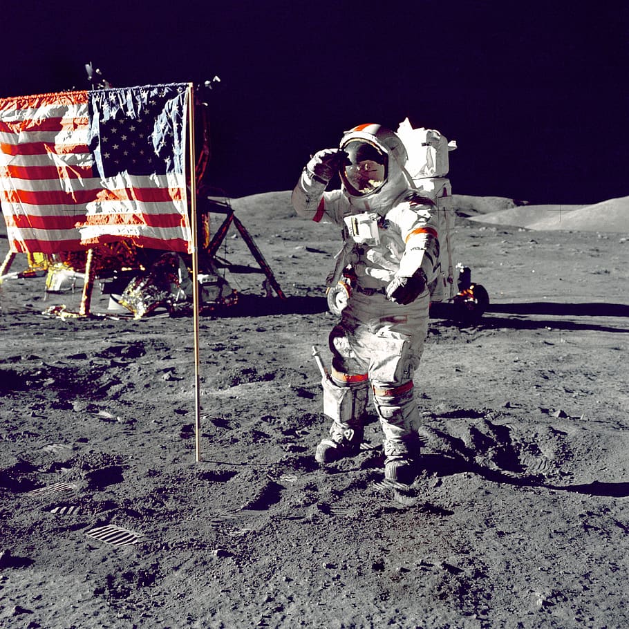 space, moon, flag, astronaut, dark, gravity, united states HD wallpaper