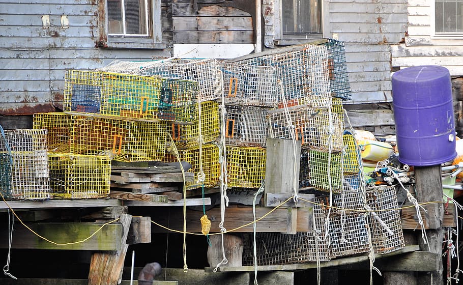 fishing, port, baskets, old, lapsed, mess, fisherman, day, no people HD wallpaper