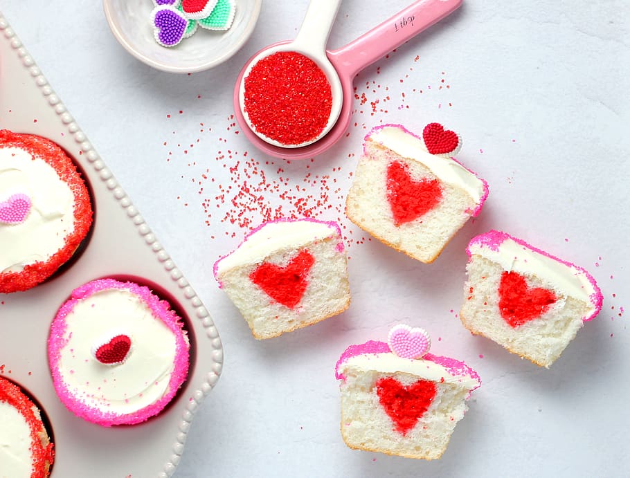 sliced cupcake on table, food and drink, sweet food, high angle view HD wallpaper