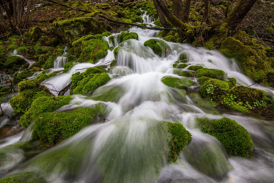 Time-lapse Photography of Water Fall, creek, daylight, environment HD wallpaper