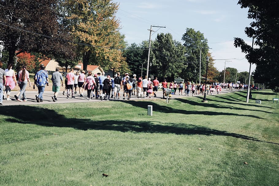 group, walk, walking, back, people, crowd, strangers, kids HD wallpaper