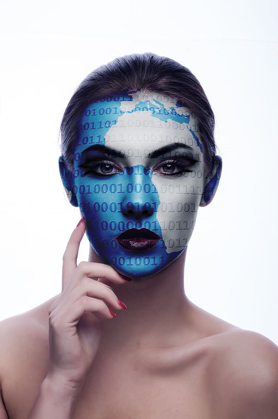 woman, portrait, internet, binary, map, globalisation, young adult HD wallpaper