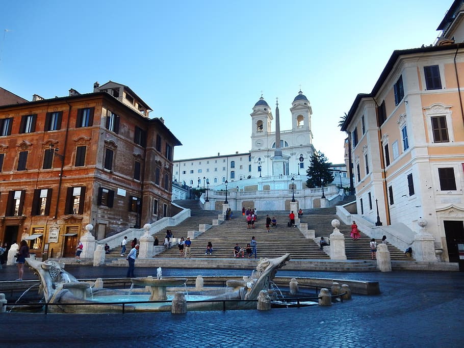 spanish steps, rome, italy, historically, stairs, church, santa trinità dei monti, HD wallpaper