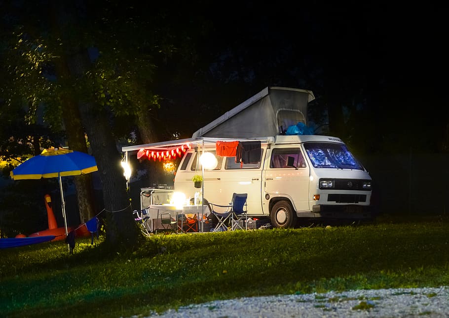 camp, camping, camper, vehicle, outdoors, travel, summer, volkswagen, HD wallpaper
