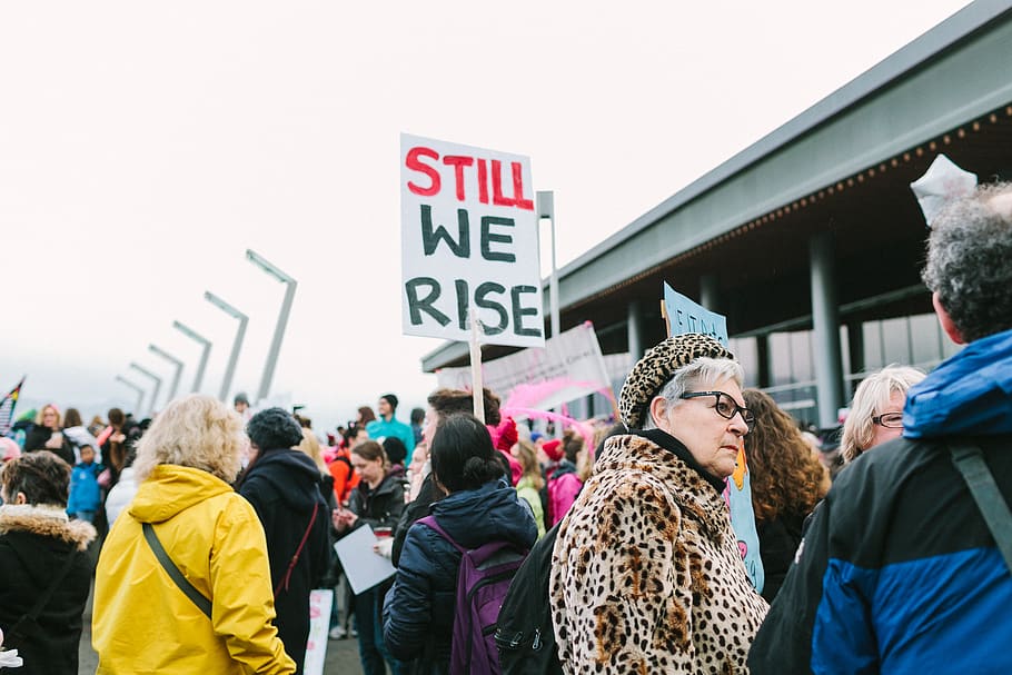 people, crowd, rally, protest, men, women, city, building, group of people HD wallpaper