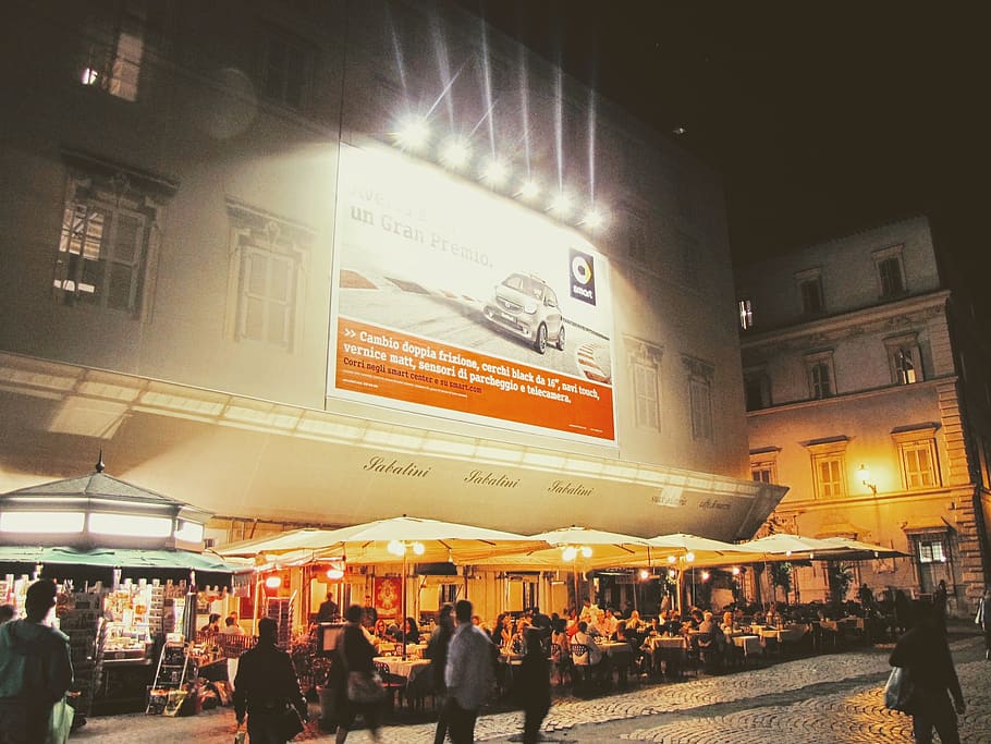 italy, rome, night, light, billboard, car, restaurants, smart HD wallpaper