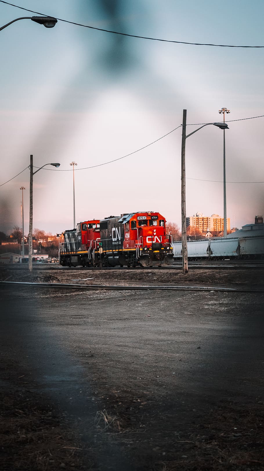 red train, vehicle, transportation, asphalt, tarmac, train track HD wallpaper