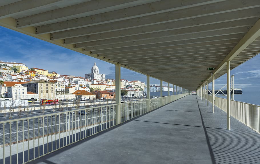 handrail, banister, railing, path, walkway, porch, lisbon, ship terminal HD wallpaper