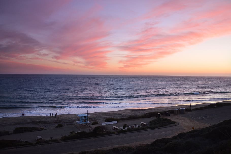 malibu, united states, sunset, clouds, ocean, beach, sand, sky HD wallpaper