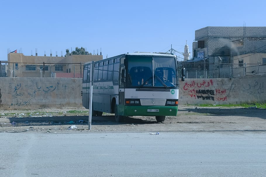 Bus, Road, Jordan, building exterior, built structure, sky HD wallpaper