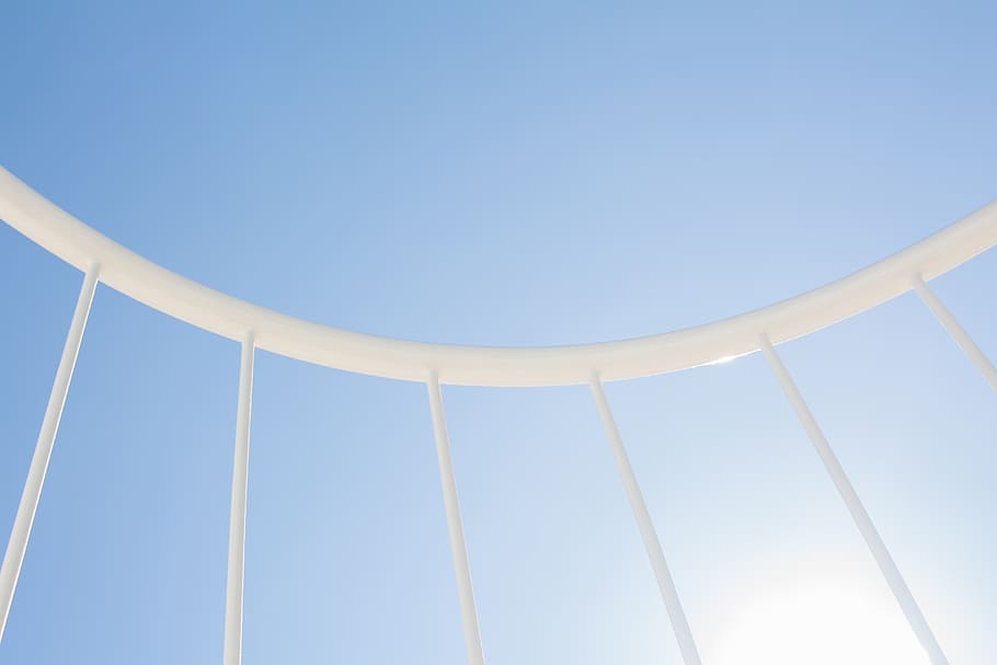 White Metal Railing, architecture, background, barrier, blue HD wallpaper