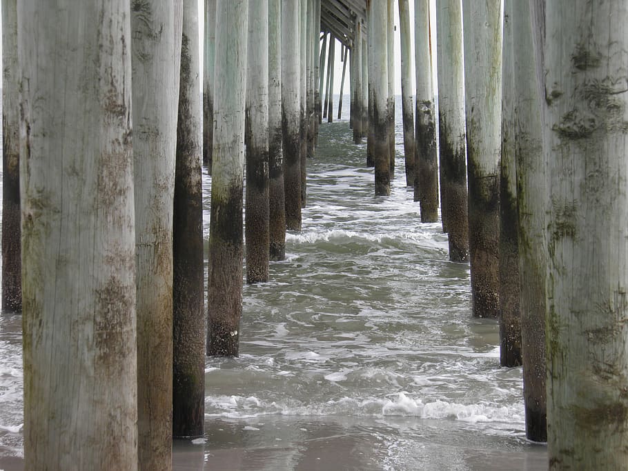 dock, ocean, pylons, architecture, water, no people, architectural column HD wallpaper