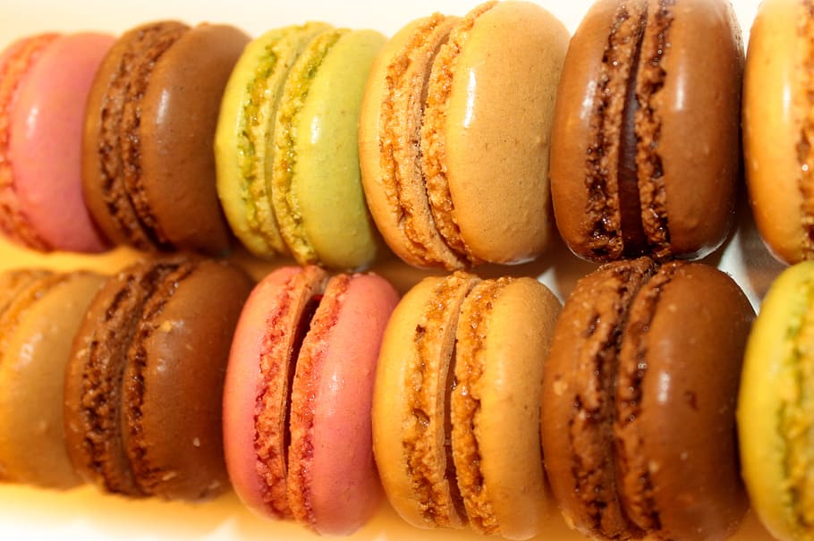 Sweets and Cookies - Rows of French Macaroons, assorted, sugar