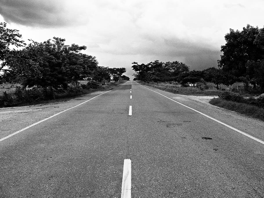 Grayscale Photography of Concrete Road during Daytime, black-and-white HD wallpaper