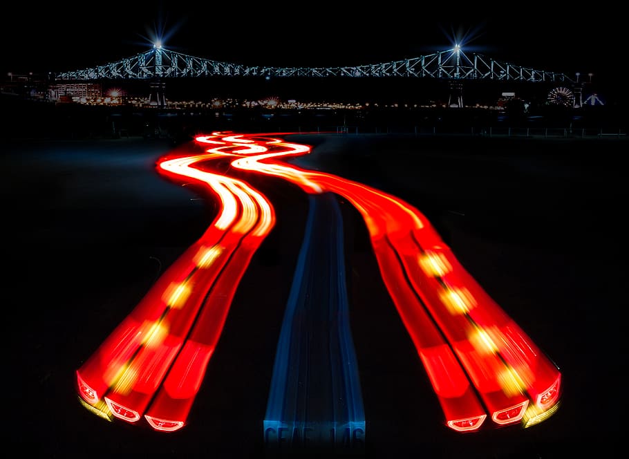 canada, toronto, illuminated, night, motion, blurred motion HD wallpaper