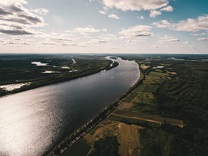 canada, fredericton, drone, river, oat, boat, water, sky, cloud - sky HD wallpaper