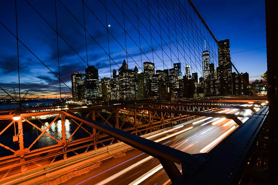 new york, brooklyn bridge, united states, city, skyline, night skyline, HD wallpaper