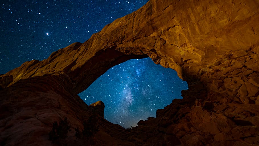 brown mountain, star - space, night, astronomy, sky, galaxy, rock HD wallpaper