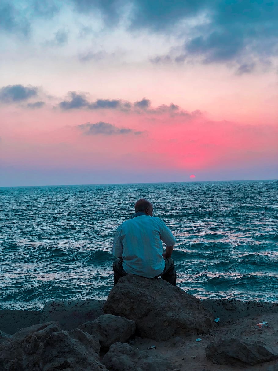 sunset, sunny, cloudy, sea, beach, man, egyptian, sky, water HD wallpaper