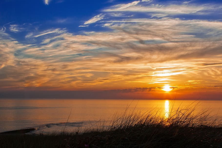 Silhouette Photography of Ocean during Sunset, clouds, coast HD wallpaper