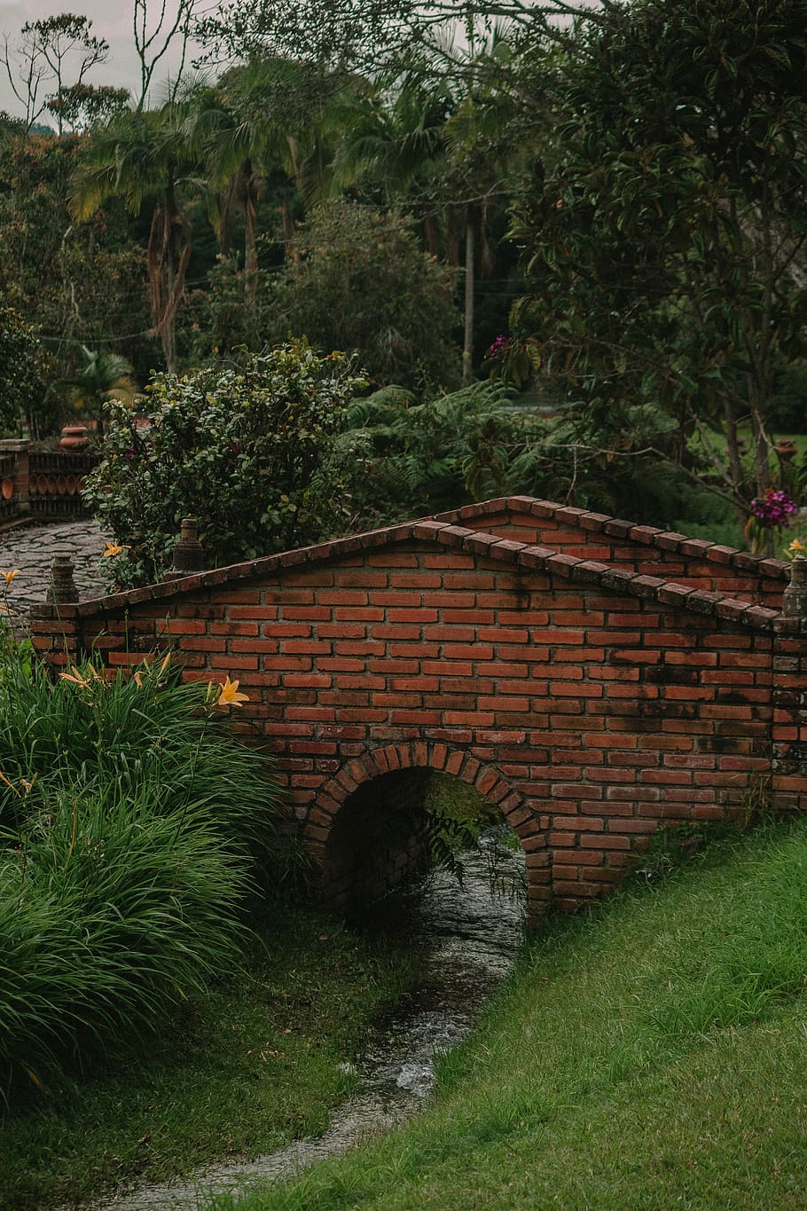 empty brick bridge surrounded by trees during daytime, nature HD wallpaper